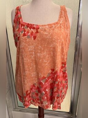 NIC+ZOE Washed Orange Tank with Pink & Tan Mosaic Trim Size 1X NWT $20